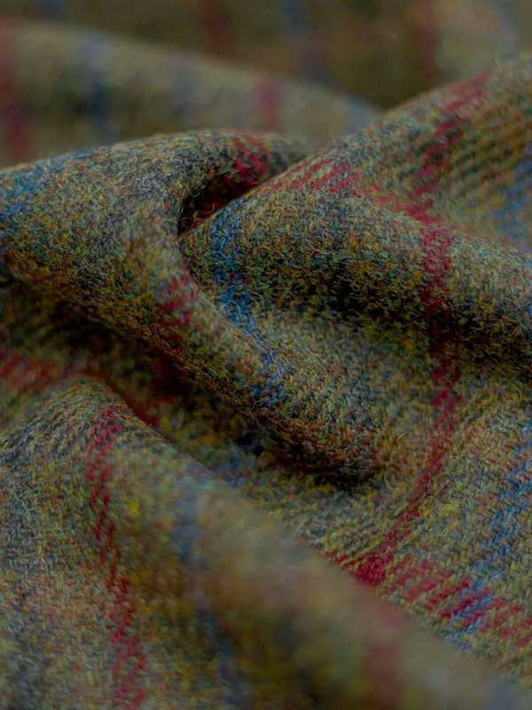 Harris Tweed Weste mit Revers 650 ”Wales” in oliv-blue Overcheck