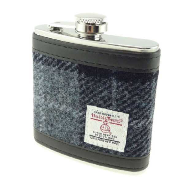 Harris Tweed 6oz Flachmann, Schwarz-Grau-Tartan