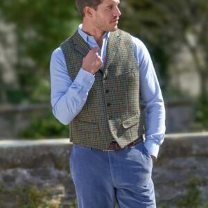 Harris Tweed Weste "Wales" In Green Castle