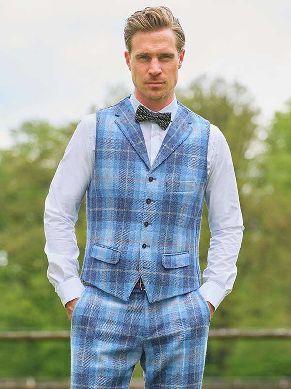 Harris Tweed Weste ''Wales'' In Jeans Herringbone