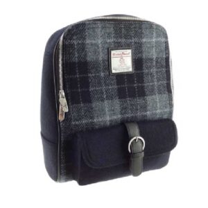 Harris Tweed 'Naver' Backpack in Grey/Black Tartan