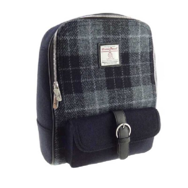 Harris Tweed 'Naver' Backpack in Grey/Black Tartan