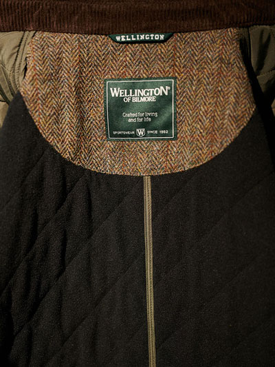Steppjacke ”Boston” in oliv mit Tweed Applikationen