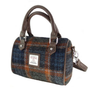 Harris Tweed 'Kilbride' Mini-Bowlingtasche in Grau mit rostfarbenem Karomuster
