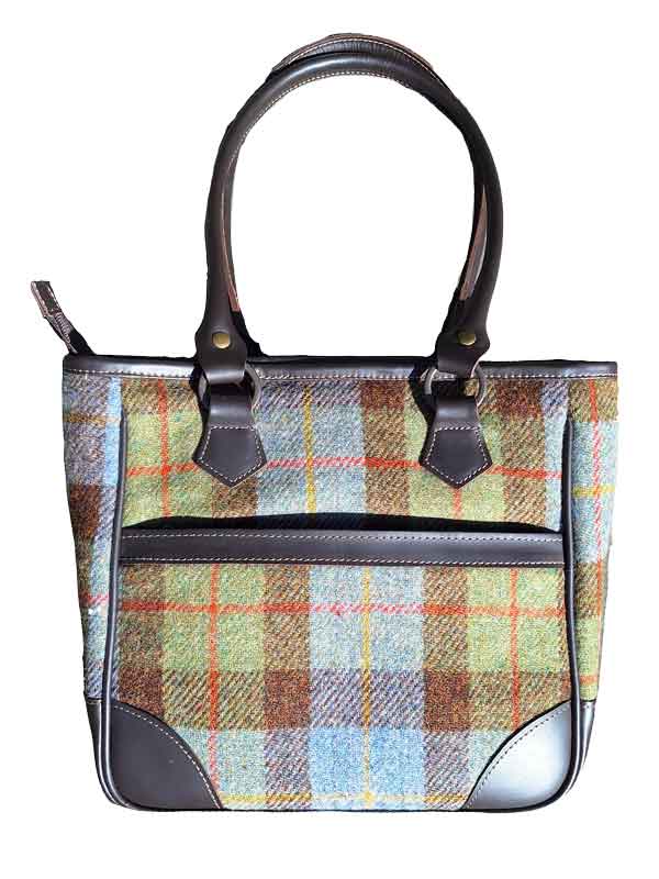 Harris Tweed Shire Henkeltasche – Grün-Blau Kariert