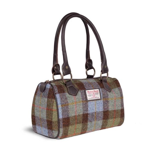 Harris Tweed Barrel Bag Green Blue Check