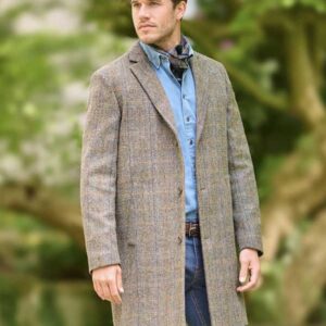Harris Tweed Mantel "Barney" Für Herren In Green-Blue Herringbone