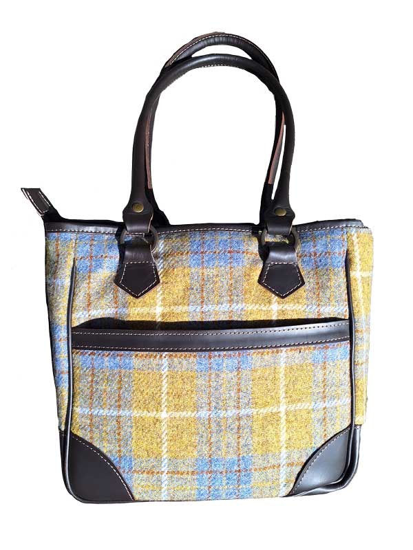 Harris Tweed Shire Henkeltasche – Gelb-Blau Kariert