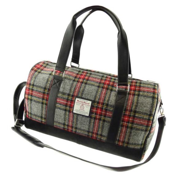 Harris Tweed 'Clyde' Weekend Bag in Grey/Red Tartan