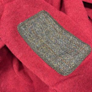 Herren Strickpullover ''Jack'' In Red Dahlia Mit Harris Tweed Applikationen