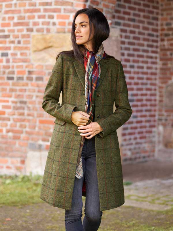 Harris Tweed Damenmantel ''Emilia'' In Green Overcheck