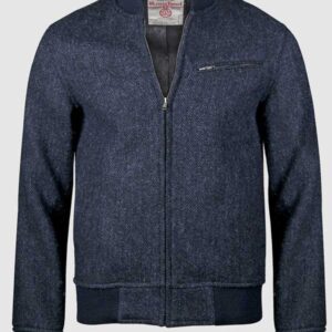 Harris Tweed Baseball Jacket Joe, Navy Herringbone