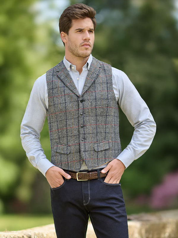 Harris Tweed Weste ''Wales'' In Anthra Check