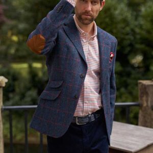 Harris Tweed Sakko ''London'' In Red Overcheck