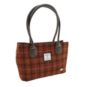 Harris Tweed 'Cassley' Classic Handbag in Rust with Orange Overcheck