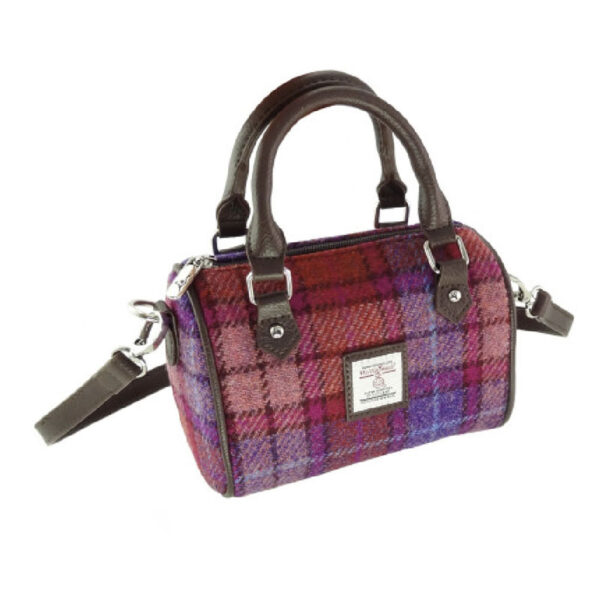 Harris Tweed 'Kilbride' Mini Bowling Bag in Orange/Purple Tartan