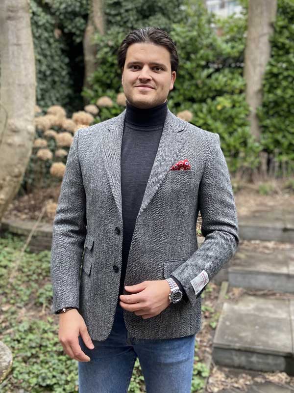 Harris Tweed Sakko DF 601 Grau Fishgrat