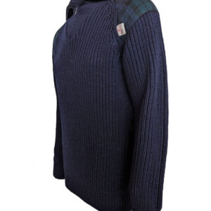 Pullover mit Reißverschluss und Harris-Tweed-Applikationen, Marineblau