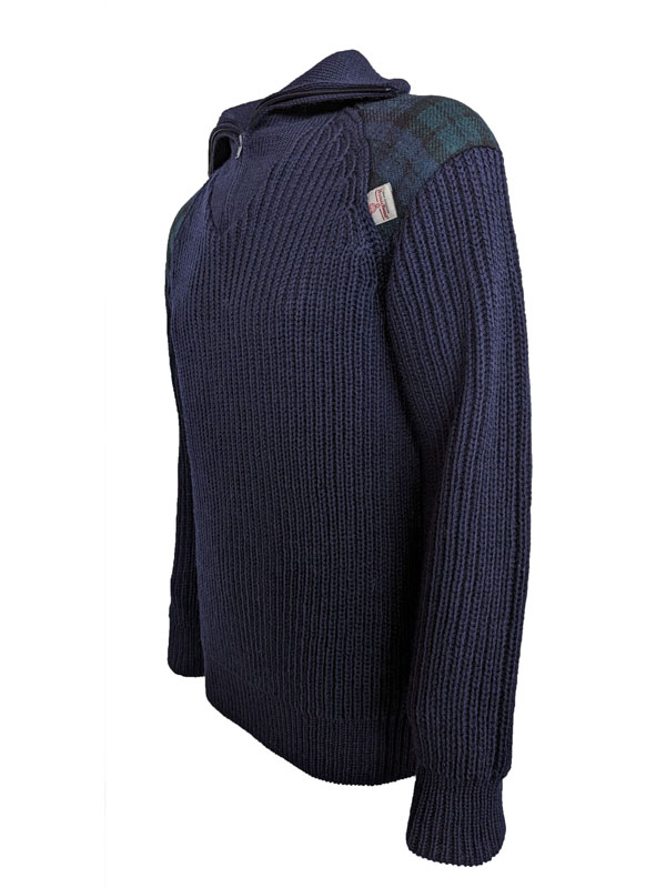 Pullover mit Reißverschluss und Harris-Tweed-Applikationen, Marineblau