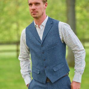 Harris Tweed Weste ''Wales'' In Blue Shadow