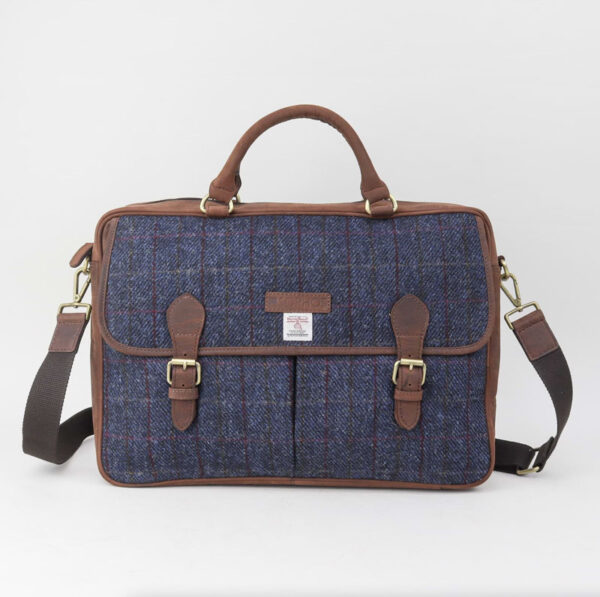 Blue Harris Tweed Briefcase