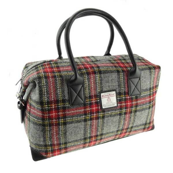Harris Tweed 'Esk' Overnight Bag in grey with red Tartan