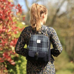 Harris Tweed 'Naver' Backpack in Grey/Black Tartan