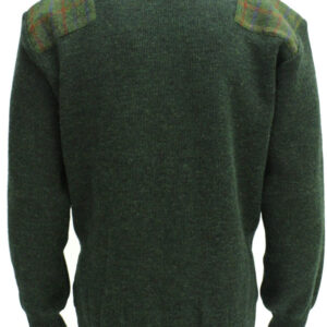 Pullover mit V-Ausschnitt und Harris-Tweed-Applikationen, Moosgrün