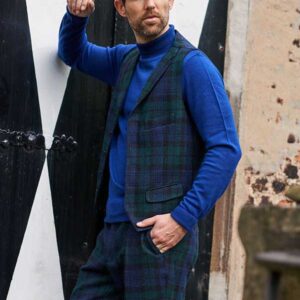 Harris Tweed Weste mit Kragen in Blackwatch