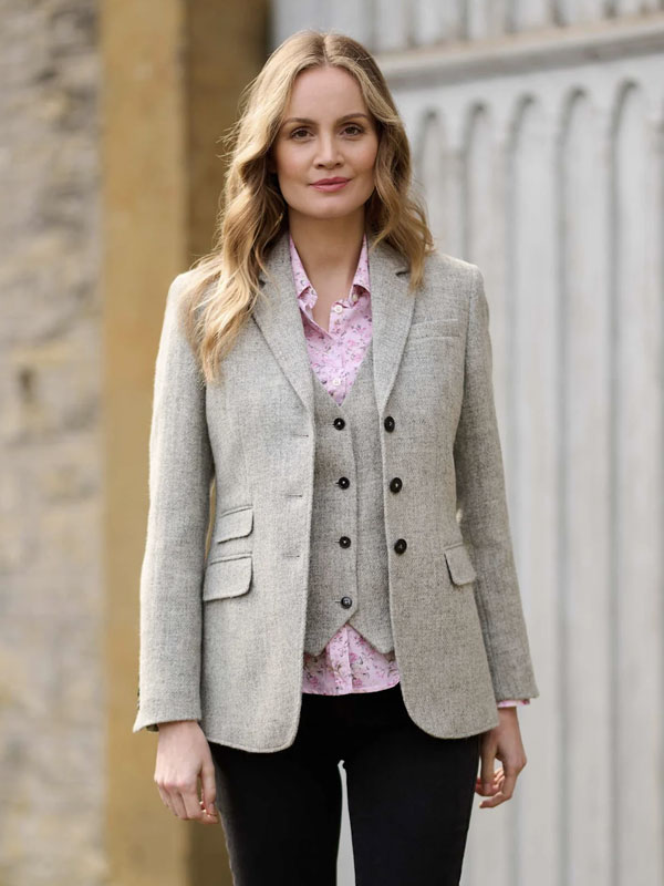 Harris Tweed Blazer ''Carola'' In Light Grey Twill