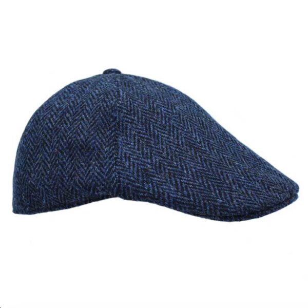 Harris Tweed Duckbill 6-teilige Kappe Mallaig Blau Schwarz Fischgrät