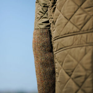 Steppjacke ”Boston” in oliv mit Tweed Applikationen