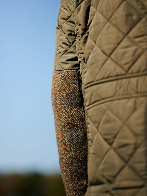 Steppjacke ”Boston” in oliv mit Tweed Applikationen