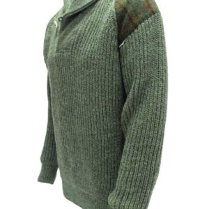 Grobstrickpullover mit Schalkragen und Harris-Tweed-Einsätzen (Derbytweed)