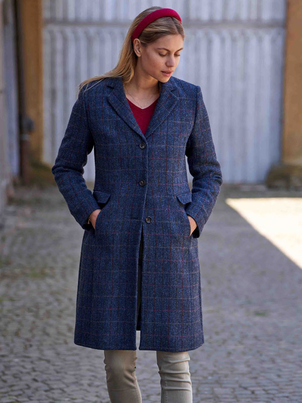 Harris Tweed Damenmantel '' Emilia'' In Scottish Blue
