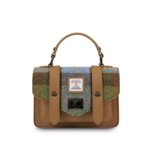 Harris Tweed Clutch, The Leather Mini Satchel, Islander, Chestnut Blue Tartan