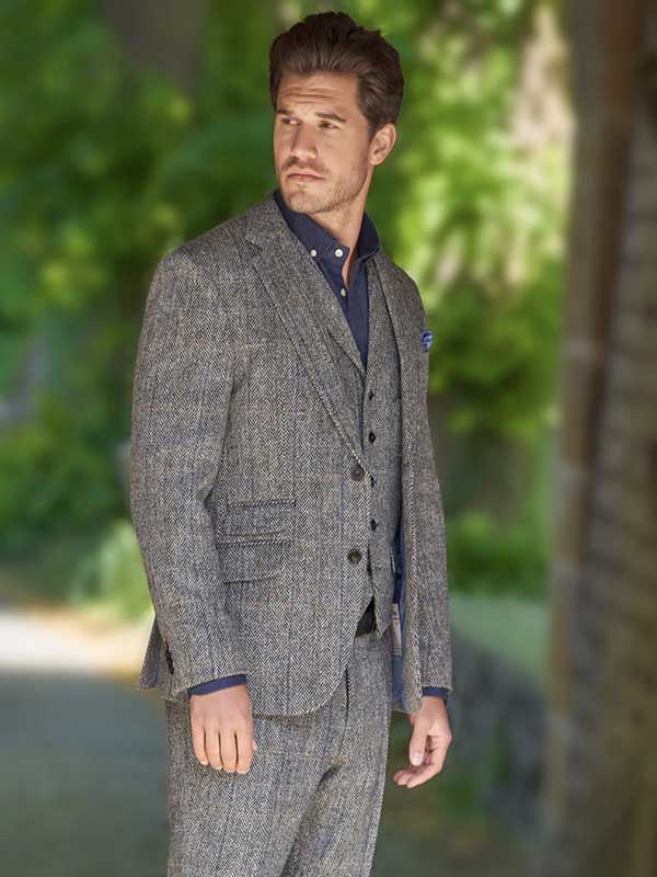 Harris Tweed Sakko ''London'' In Grey Herringbone