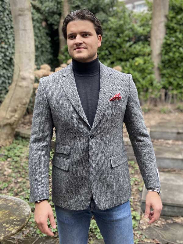 Harris Tweed Sakko DF 601 Grau Fishgrat