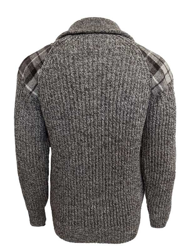 Pullover mit Reißverschluss und Harris-Tweed-Applikationen, Natur