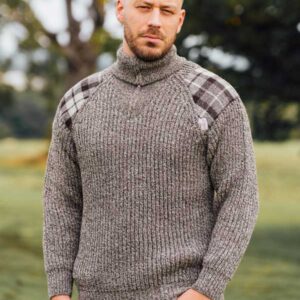 Pullover mit Reißverschluss und Harris-Tweed-Applikationen, Natur