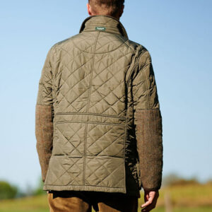 Steppjacke ”Boston” in oliv mit Tweed Applikationen