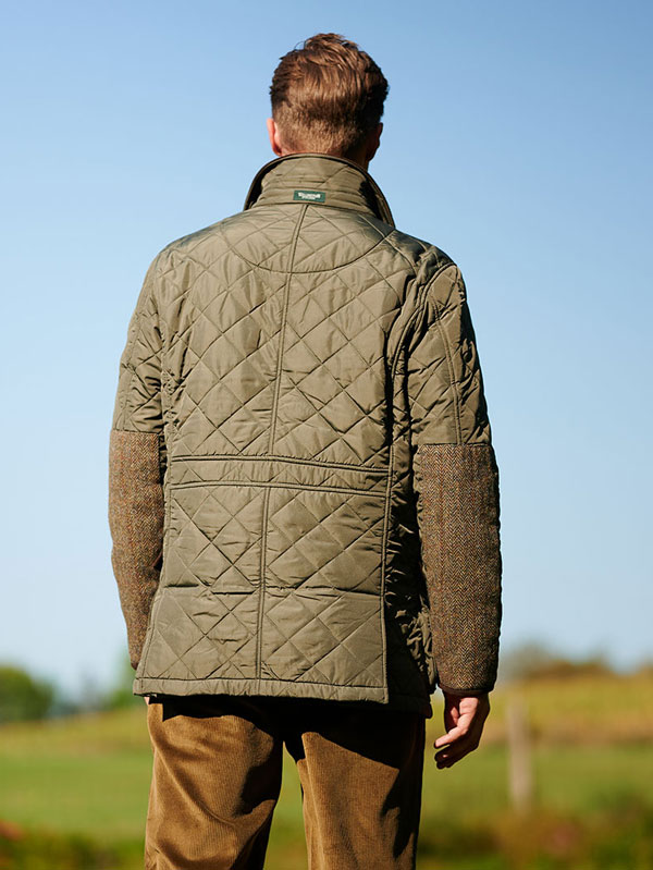Steppjacke ”Boston” in oliv mit Tweed Applikationen