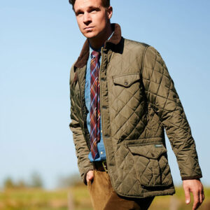 Steppjacke ”Boston” in oliv mit Tweed Applikationen