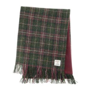 Harris Tweed Schal In Dunkelgrün & Pflaumenfarben Kariert