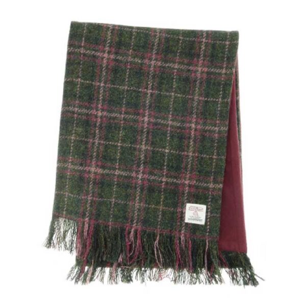 Harris Tweed Schal In Dunkelgrün & Pflaumenfarben Kariert