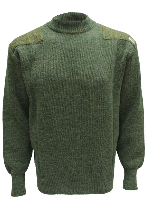 Rundhalspullover mit Harris-Tweed-Applikationen, Derby Tweed