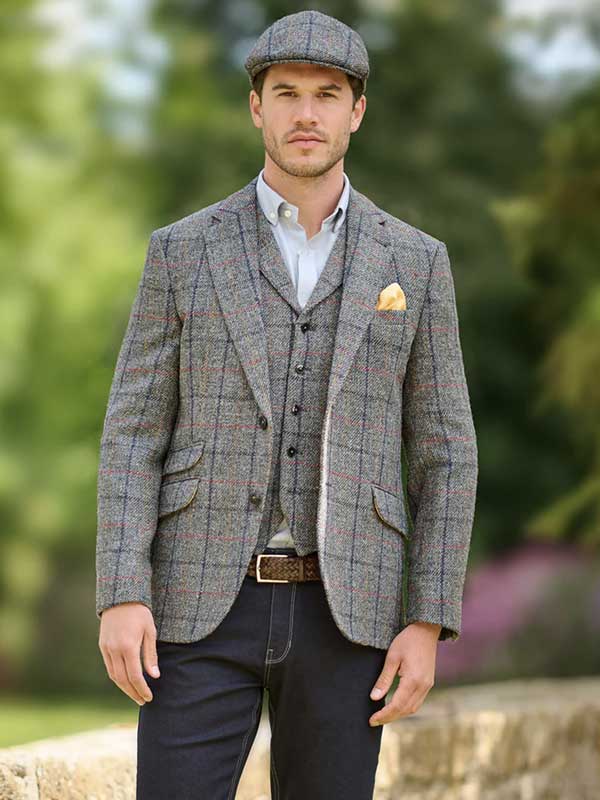 Harris Tweed Sakko ''London'' In Anthra Check