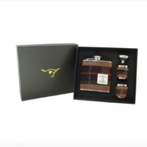 Harris Tweed Flachmann Geschenkset in Rostrot Kariert