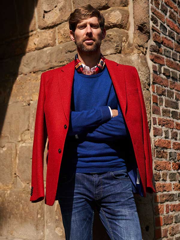 Harris Tweed Sakko ''London'' In Red Twill