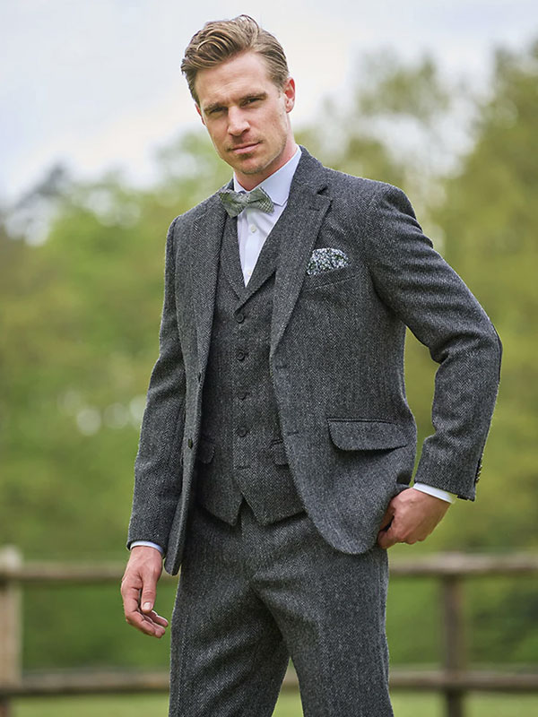 Harris Tweed Sakko ''London'' In Anthra Herringbone